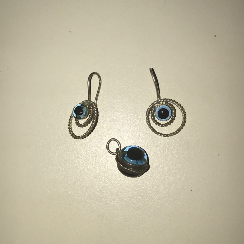 “Evil Eye” pierced earrings and pendant